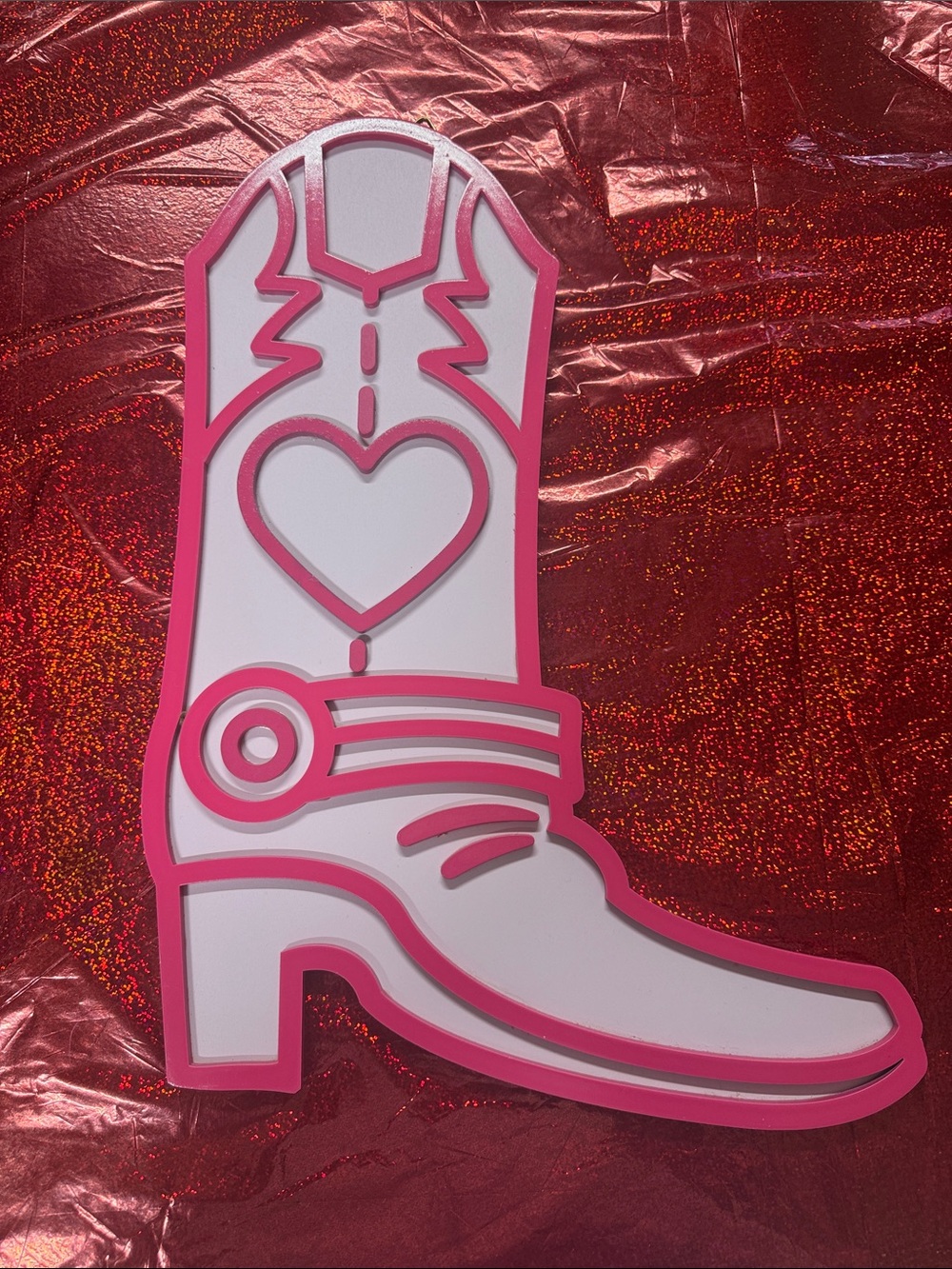 Pink and White Heart Western Boot wall art Accent 17” L 6” W